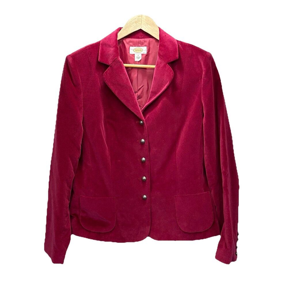 Talbots Velvet Blazer Womens 12 Raspberry Red Cotton Silk Career Classic Jacket